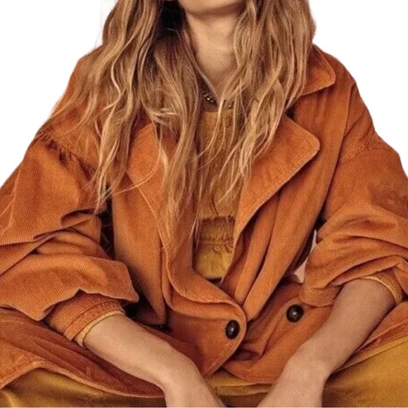 Free People Jenna Cord Trench XS & XL Taupe Purple Longline Button Corduroy Coat - Picture 9 of 9